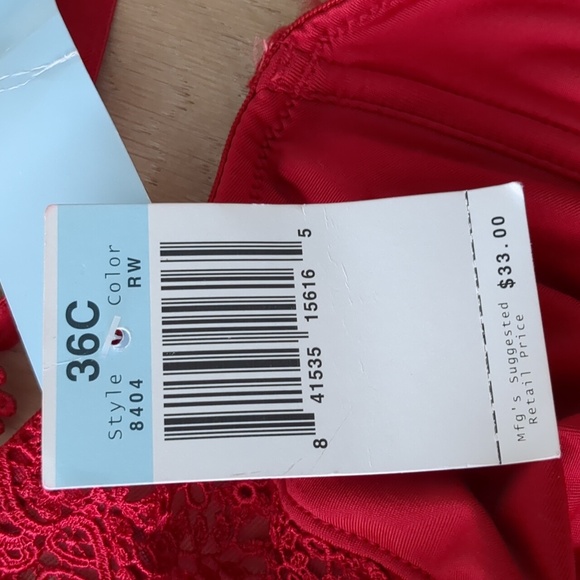 NWT Size 36C Liz Claiborne Red Bra Soft Touch Lining Full Support - Picture 9 of 12
